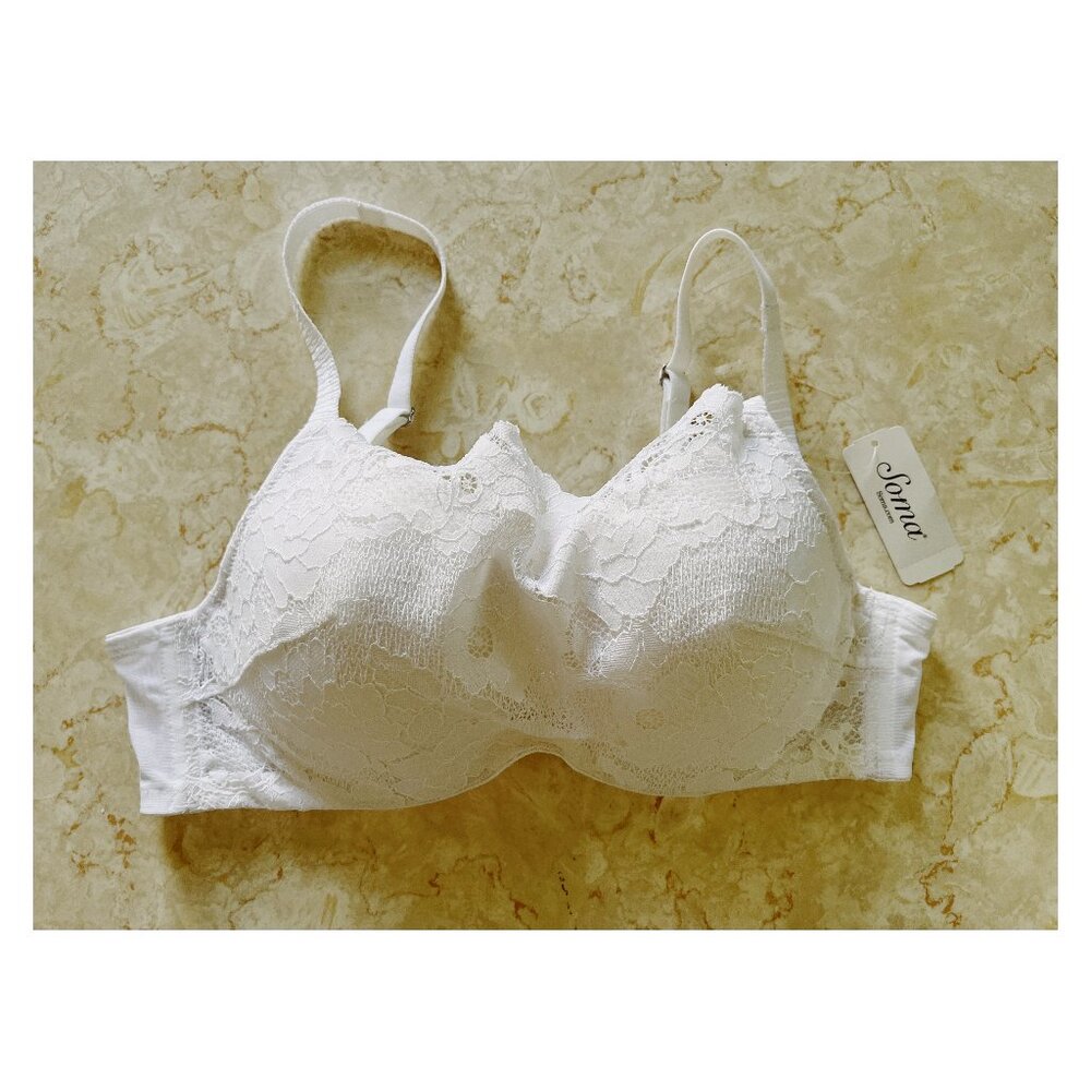 NWT Soma sz 34B Bright White Lace Cami Bra Lace Lightly Padded Underwire